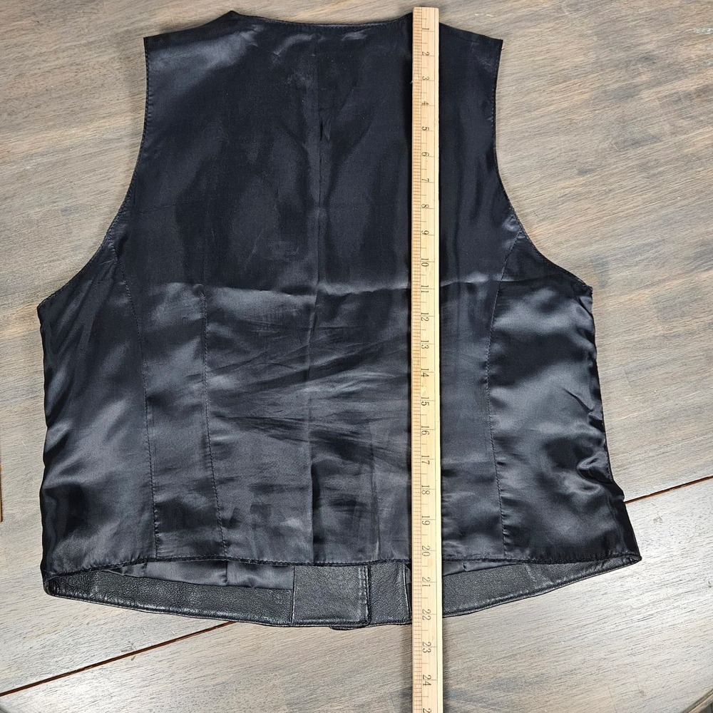 Jacqueline Ferrar Womens Large Genuine Leather Vest Button Front Vintage Black - Picture 7 of 7